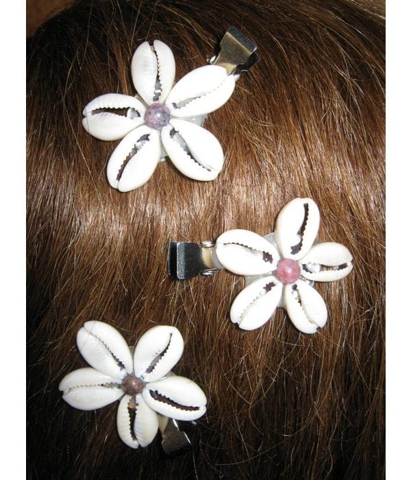 Cowry Hair Flowers, rhodonite beads