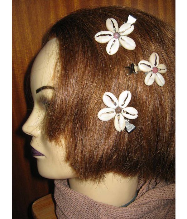 Cowry Hair Flowers, rhodonite beads
