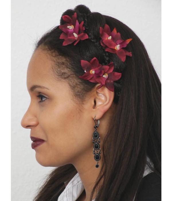 Wine Red Mini Orchid Hair Flowers
