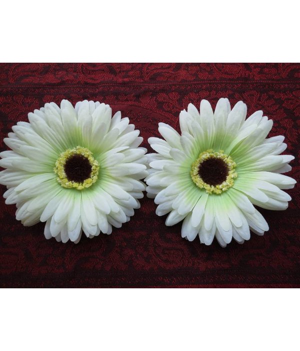 Cream-Green Chrysanthemum Hair Flower 2 x