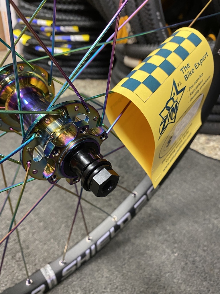 Custom Dartmoor Sheild Oil Slick Pro Wheels 135x10mm 15/20mm Front