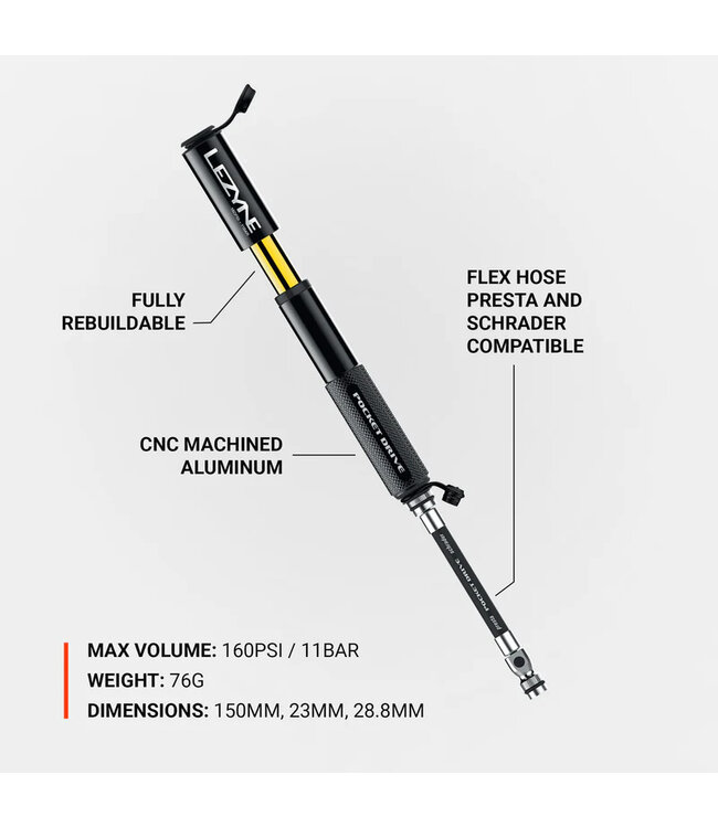 Lezyne, Pocket Drive, Pump, 160psi, Black