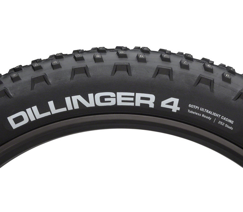 45NRTH Dillinger 4 Tire - 27.5 x 4 Tubeless Folding Black 120tpi 252 Concave Carbide Aluminum Studs