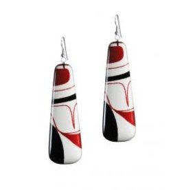 Panabo Sales Satin Silk Drop Earrings Red/Blk