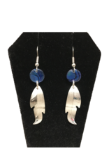 Vincent Henson Feather Silver Earring/Blue Bead