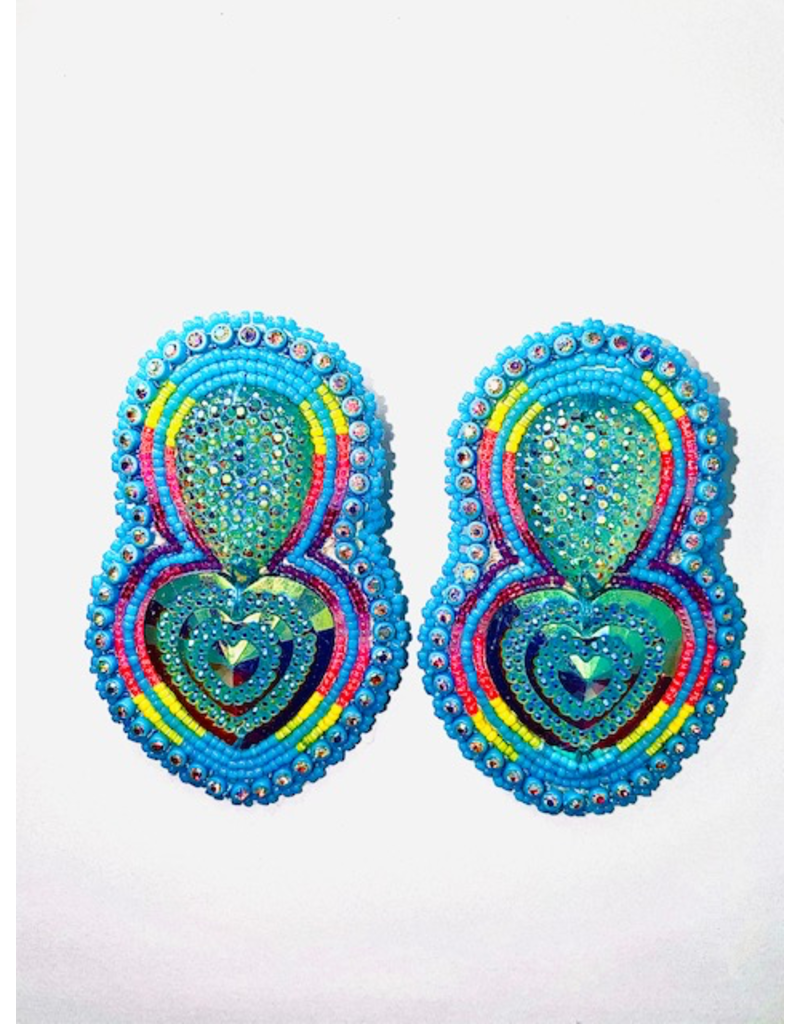 Fourdwholesale Double Heart Gem Beaded Earrings