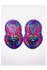 Fourdwholesale Double Heart Gem Beaded Earrings
