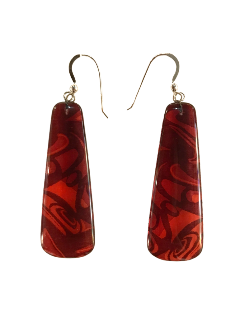 Panabo Sales Satin Silk Oval Earrings Red/Blk