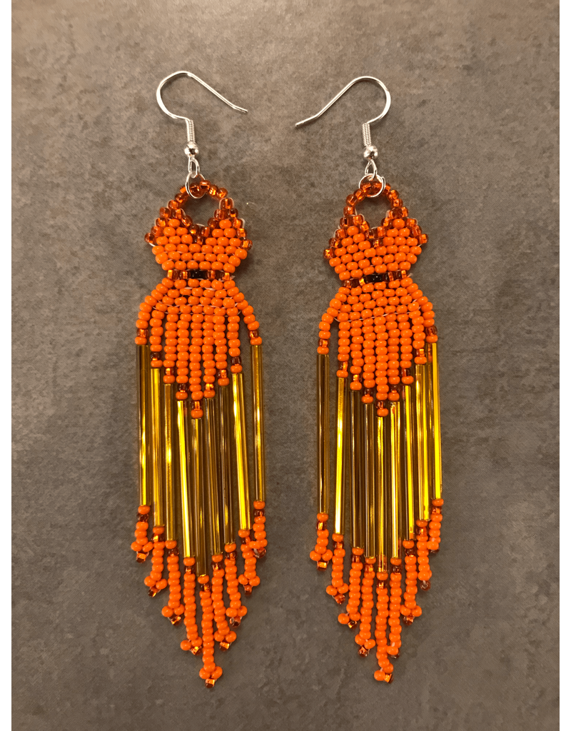 Evans, Amber Orange Dress Fringe Beaded Earrings
