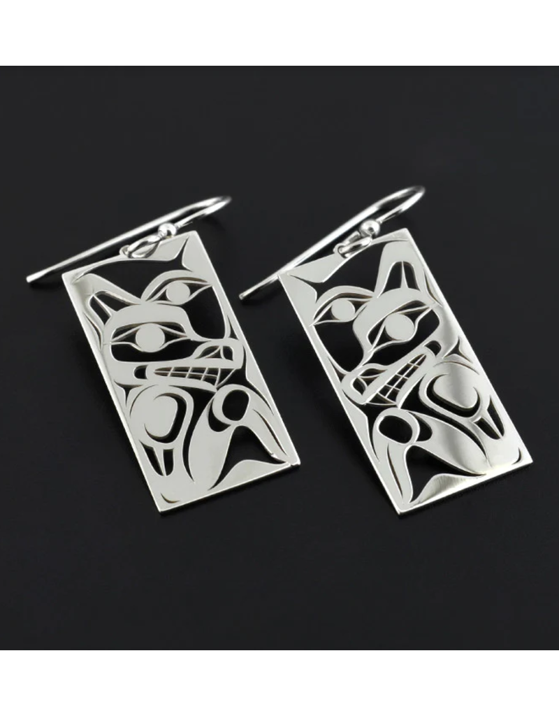 Grant Pauls Eagle Wolf Cut Out Silver Earrings GP