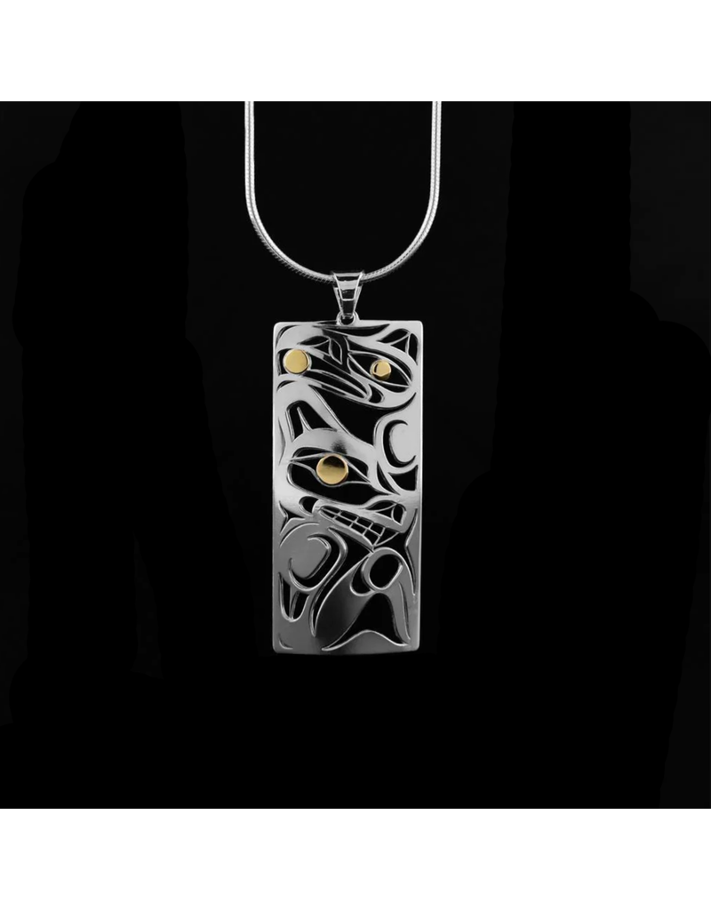 Grant Pauls Eagle Wolf Cut Out Silver & 18K Gold Necklace GP