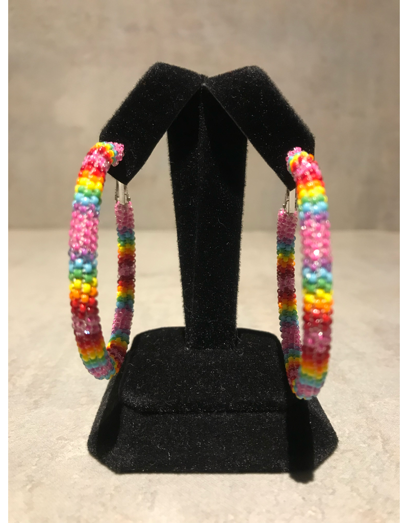 Fourdwholesale Hoop Beaded Earrings - Pink