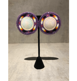 Fourdwholesale Beaded Glam Earrings Circle Large - Purple