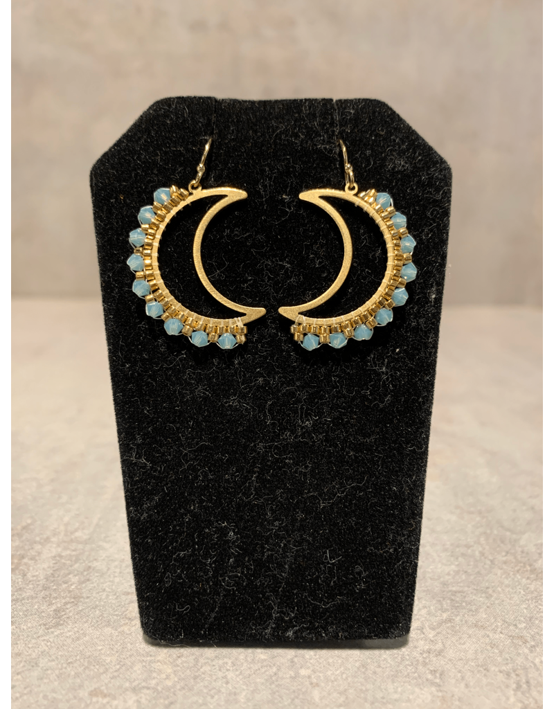 Bree Allison Mini Crystal Moon Earring - Light Blue