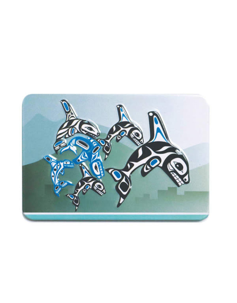 Native Northwest Embossed Metal Magnet Orca Family