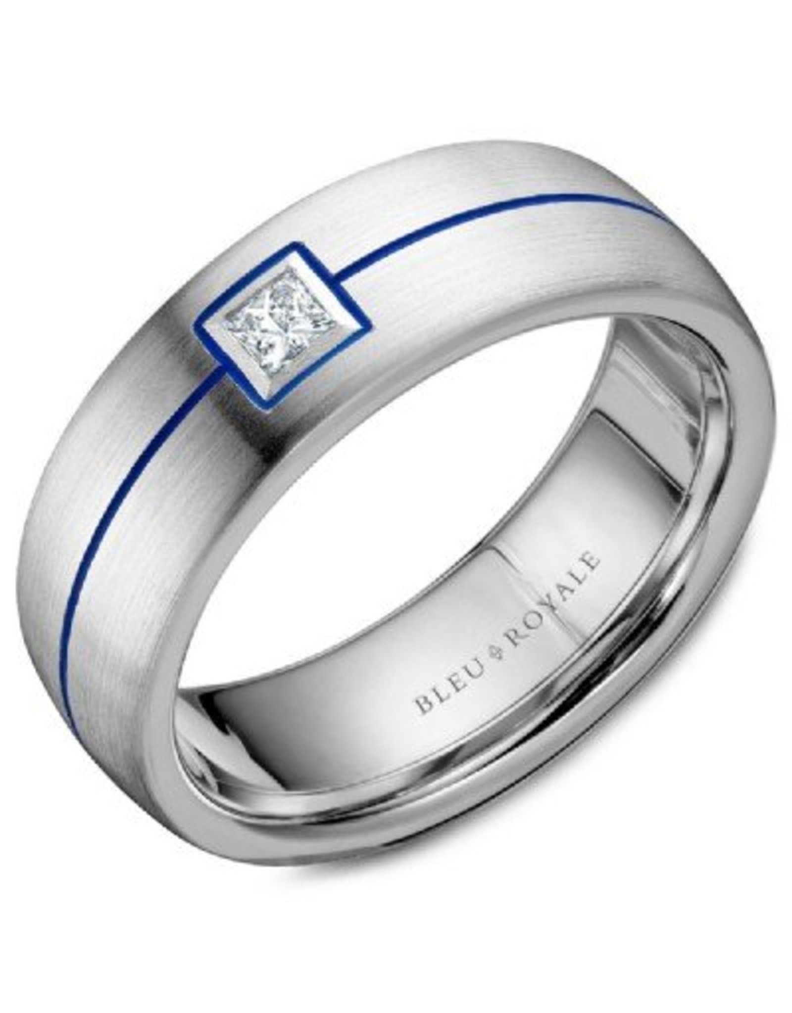 Crown Ring Princess Diamond with Blue Enamel 14KW (Bleu Royale)