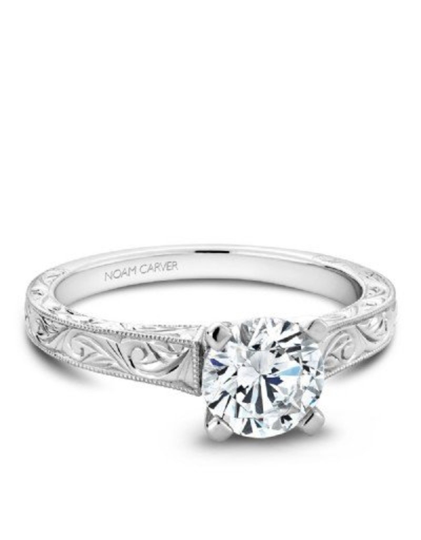 Noam Carver Engraved Solitaire Semi-Mount 14KW Ring By Noam Carver