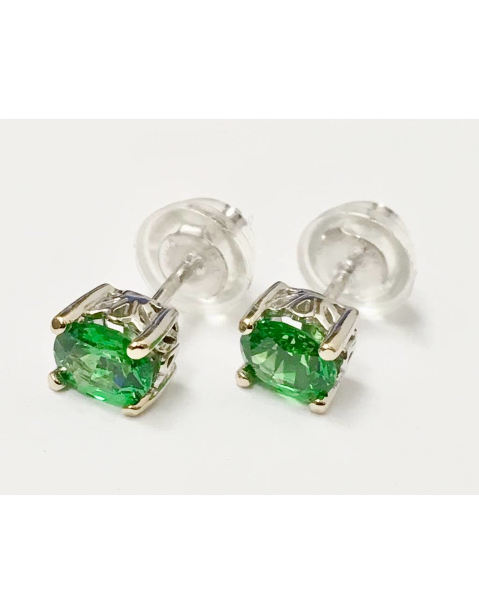 Tsavorite Garnet Oval Stud Earrings 14KW