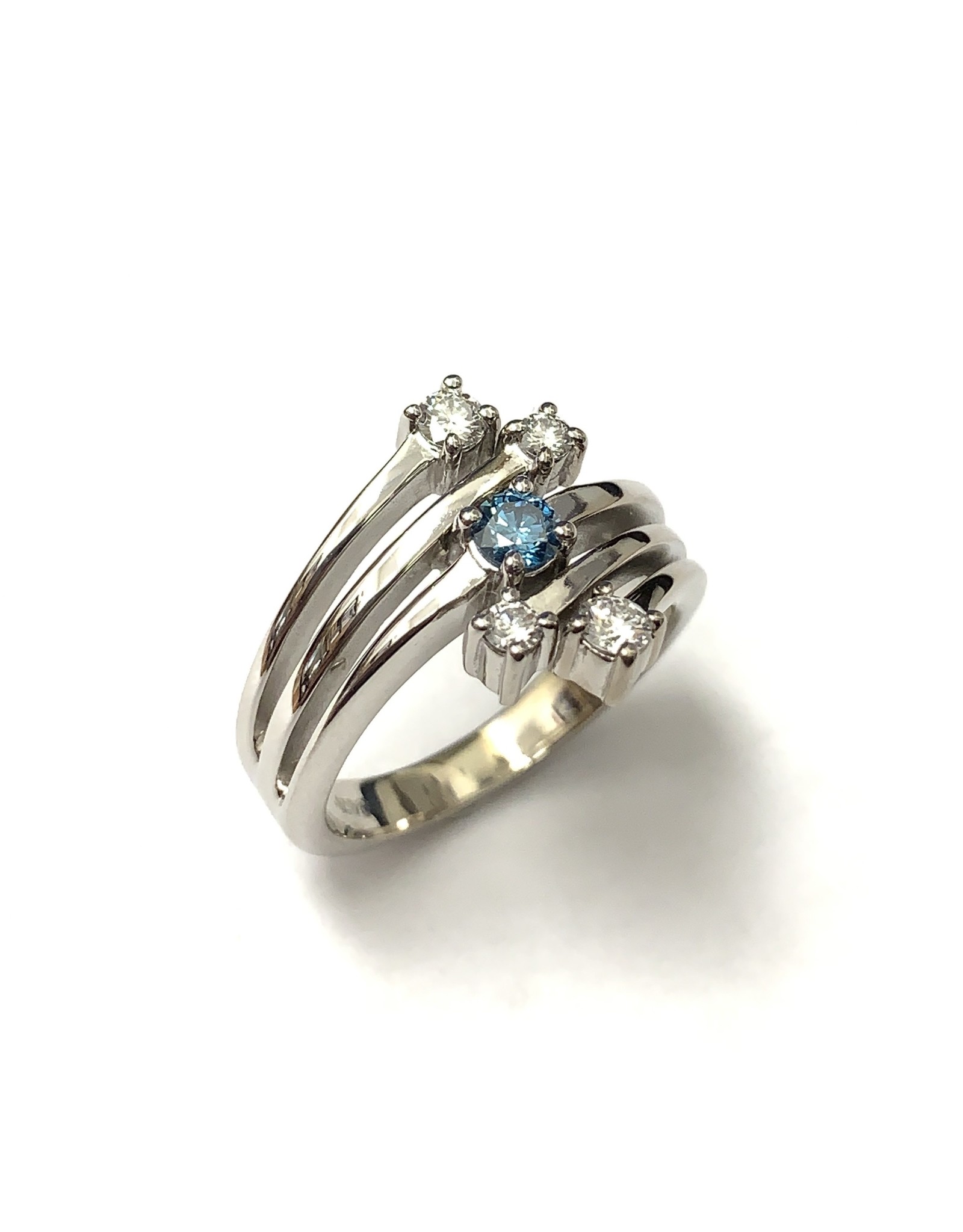 Blue & White Diamond Ring 14KW