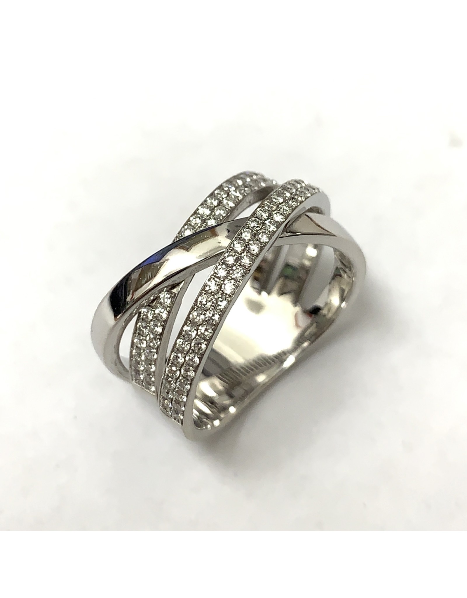 Double Crossover Pave Style Diamond Ring 14KW