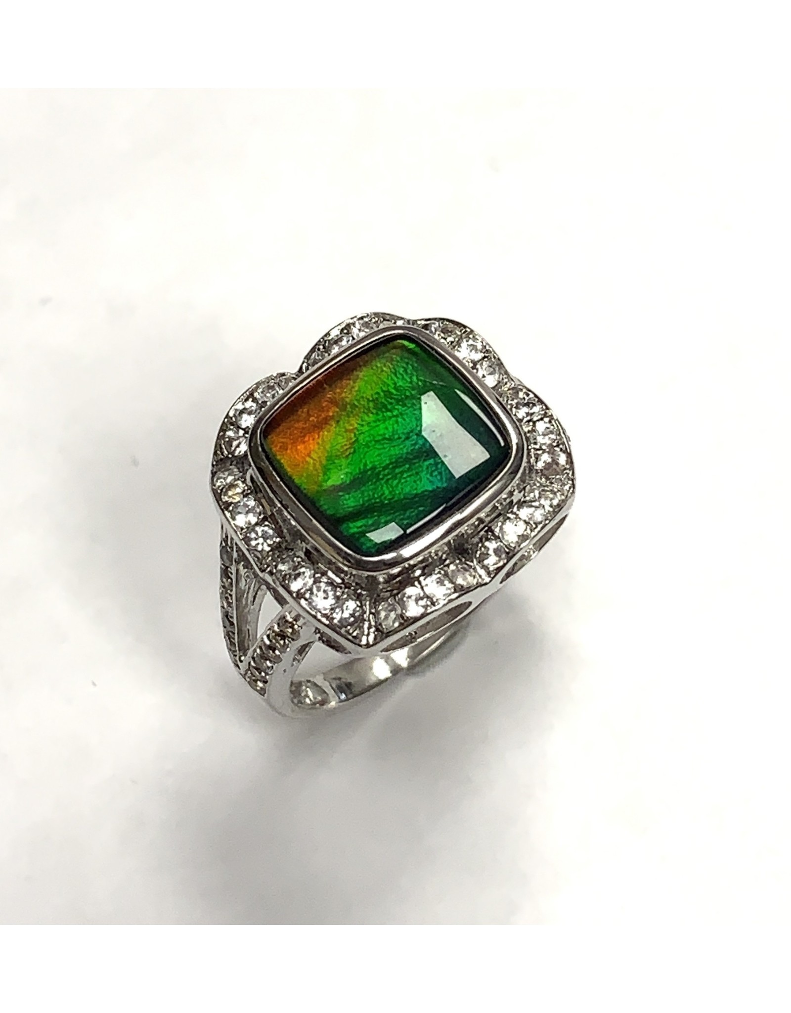 Korite Ammolite & White Sapphire Ring SS