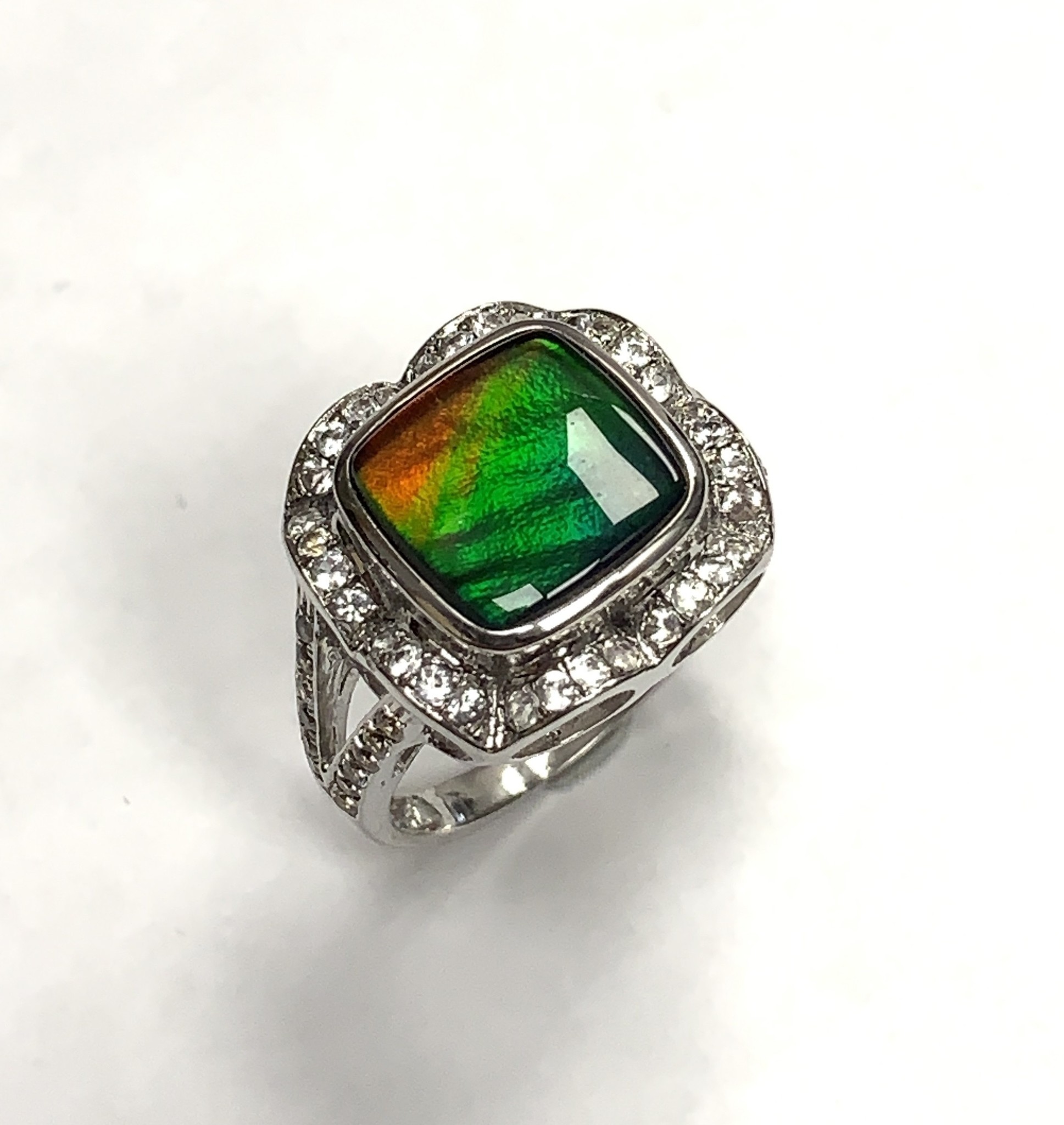 Ammolite White Sapphire Ring SS