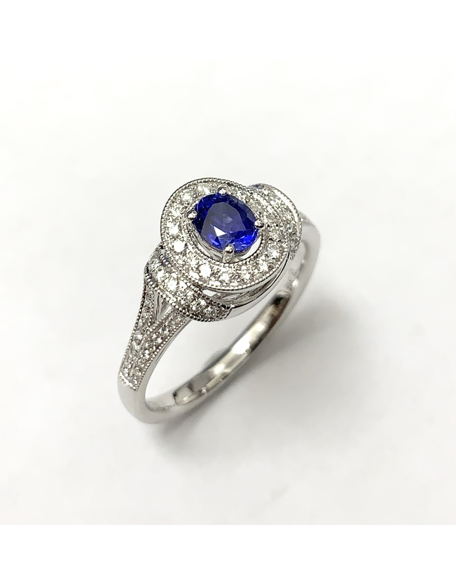Sapphire & Diamond Fancy Halo Ring 18KW