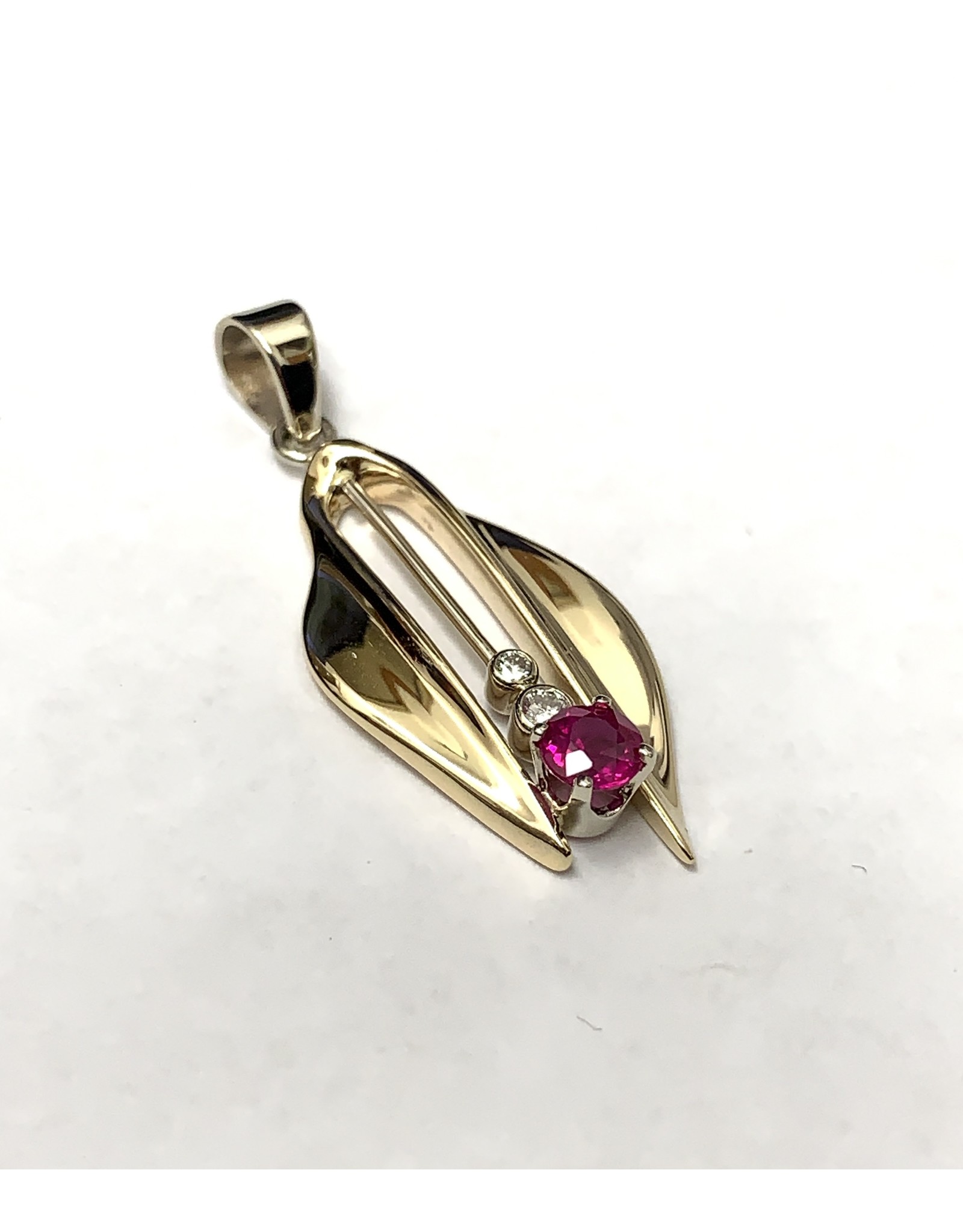 0.39ct Ruby & Diamond Pendant 14KYW