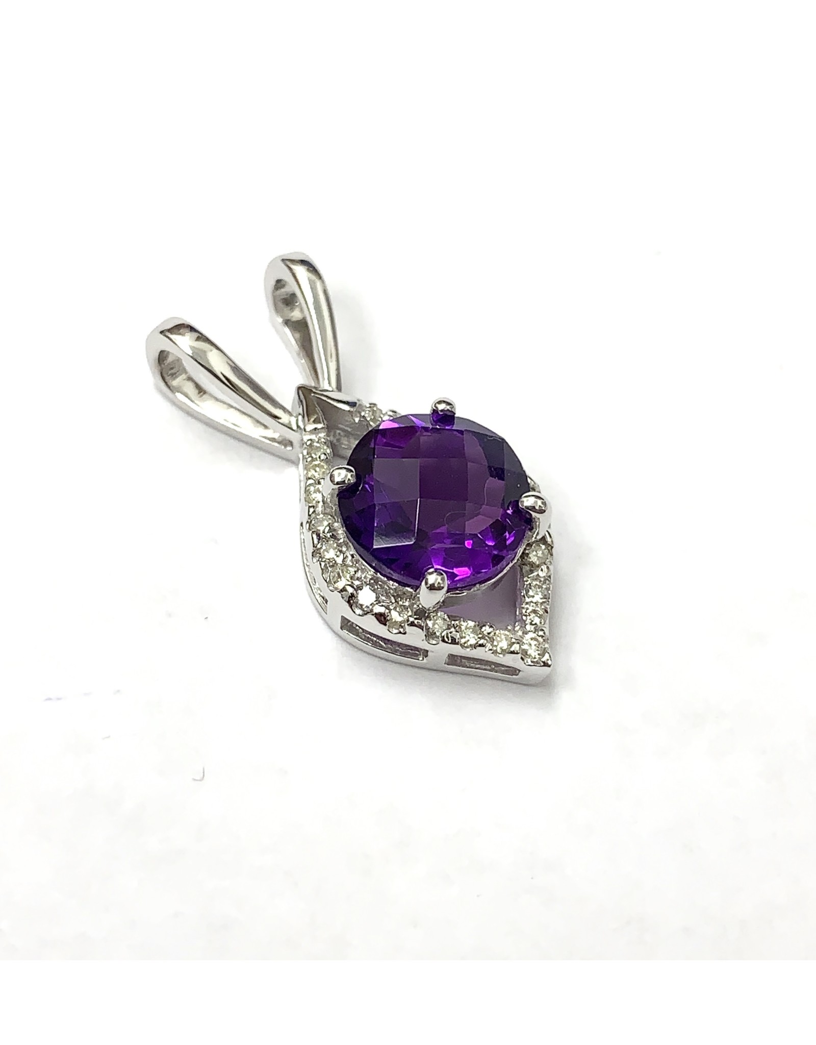 Amethyst & Diamond Pendant 14KW