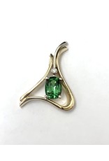 Green Tourmaline & Diamond Pendant 14KWY