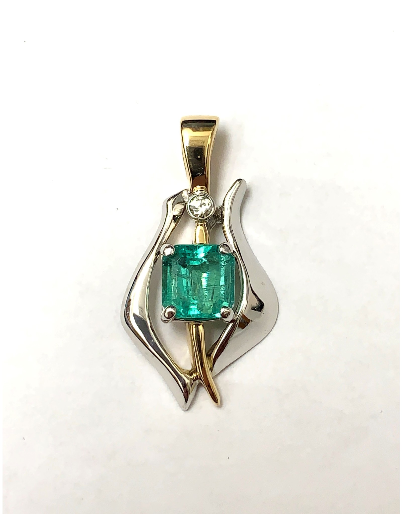 Custom Emerald & Diamond Pendant 14KWY