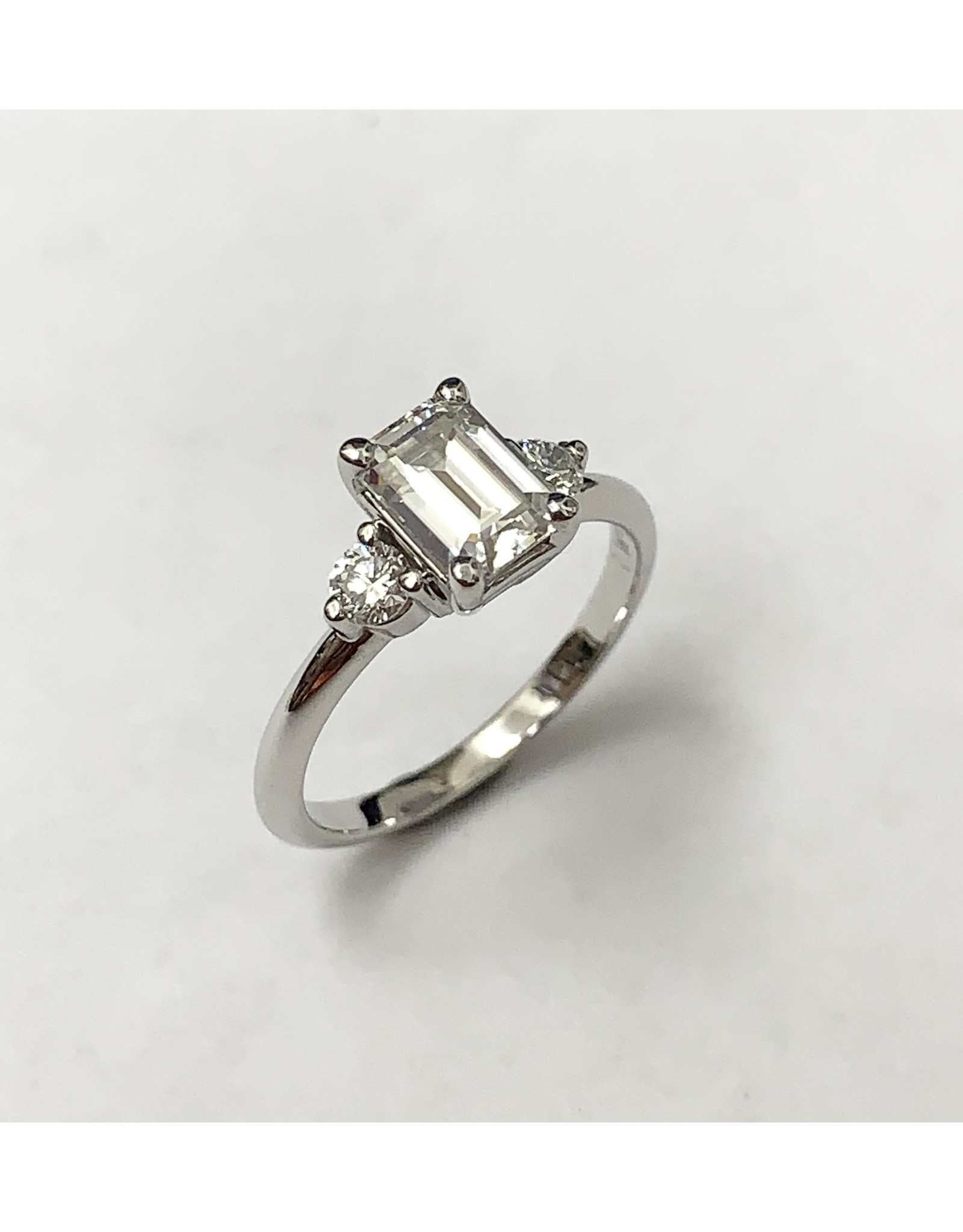 7x5mm Emerald Cut Moissanite & Lab Diamond Ring 14KW