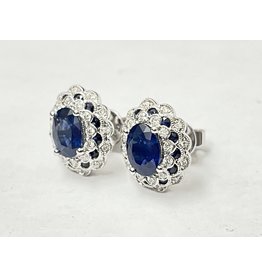 Vintage Style Cluster Sapphire & Diamond Studs