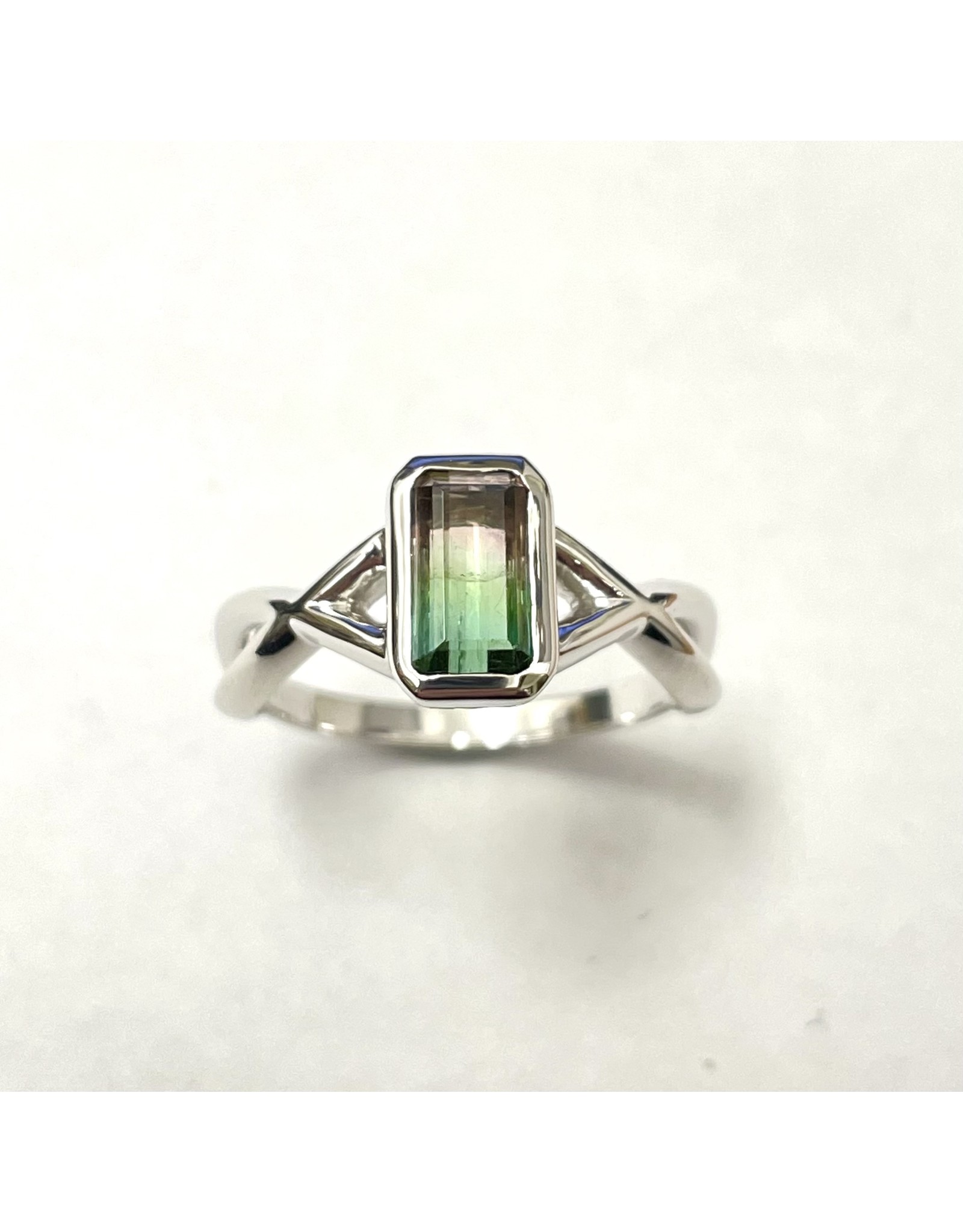 Custom Solitaire Bi-Colour Tourmaline Ring 14KW