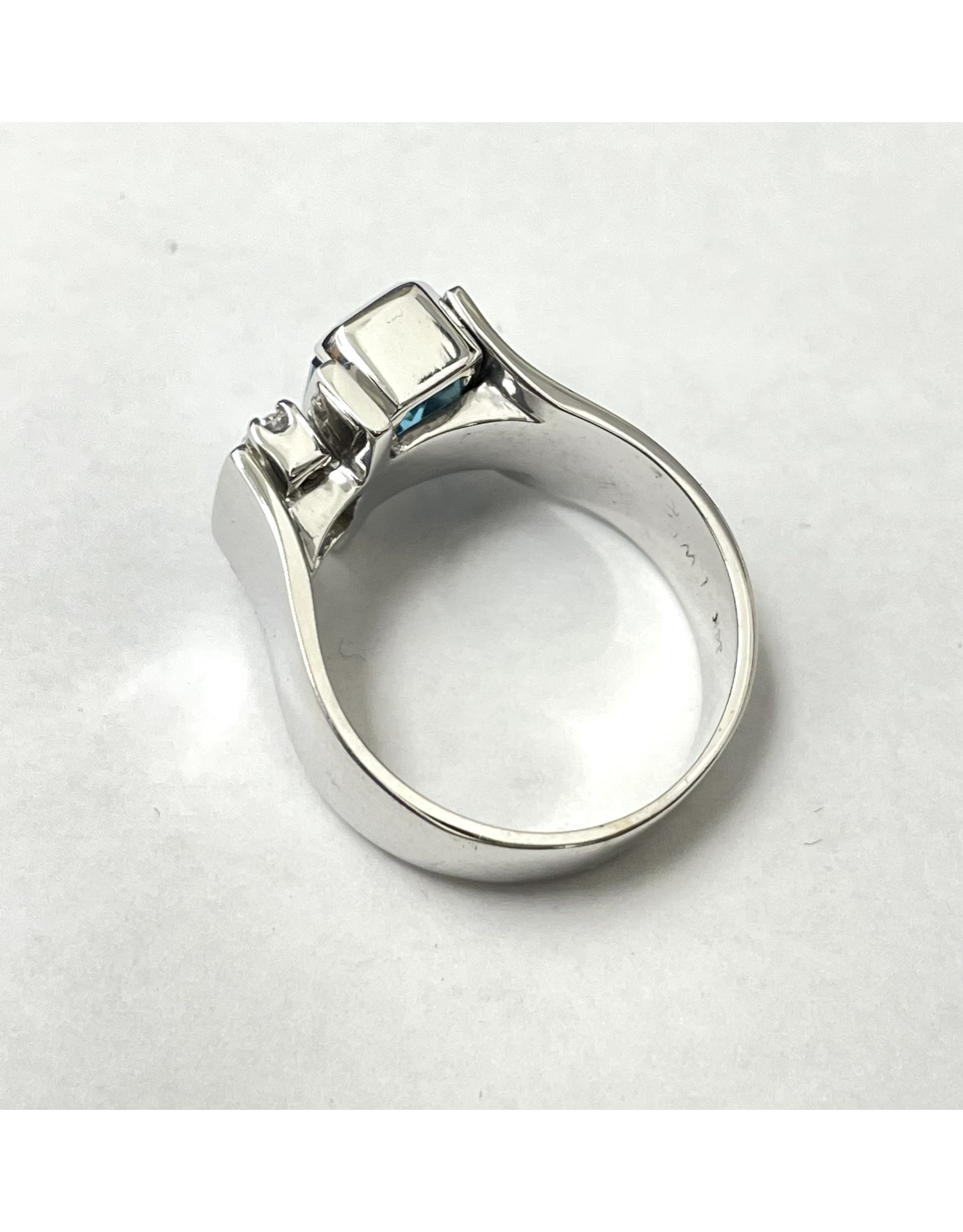 Custom Blue Zircon & Diamond Ring 14KW