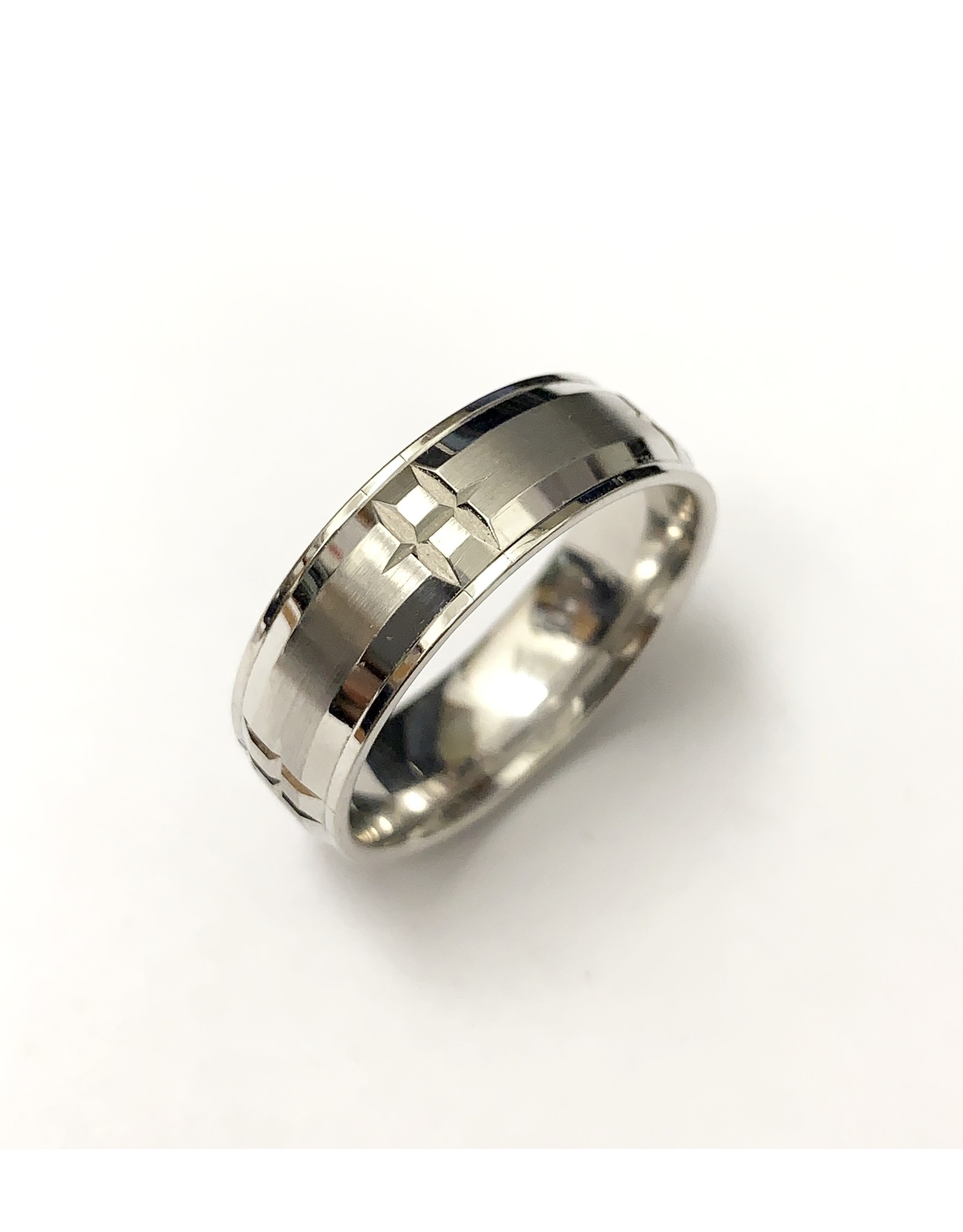 Crown Ring Cross Cut Wedding Band 10KW