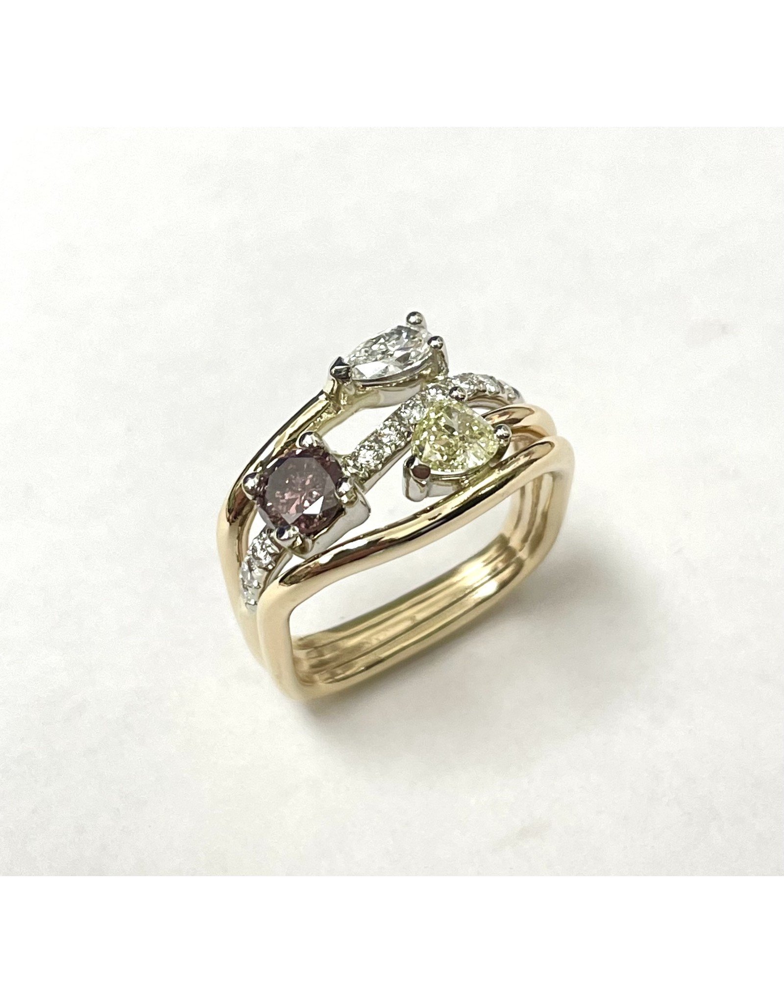 Natural Fancy Colored Diamond Ring 14KYW