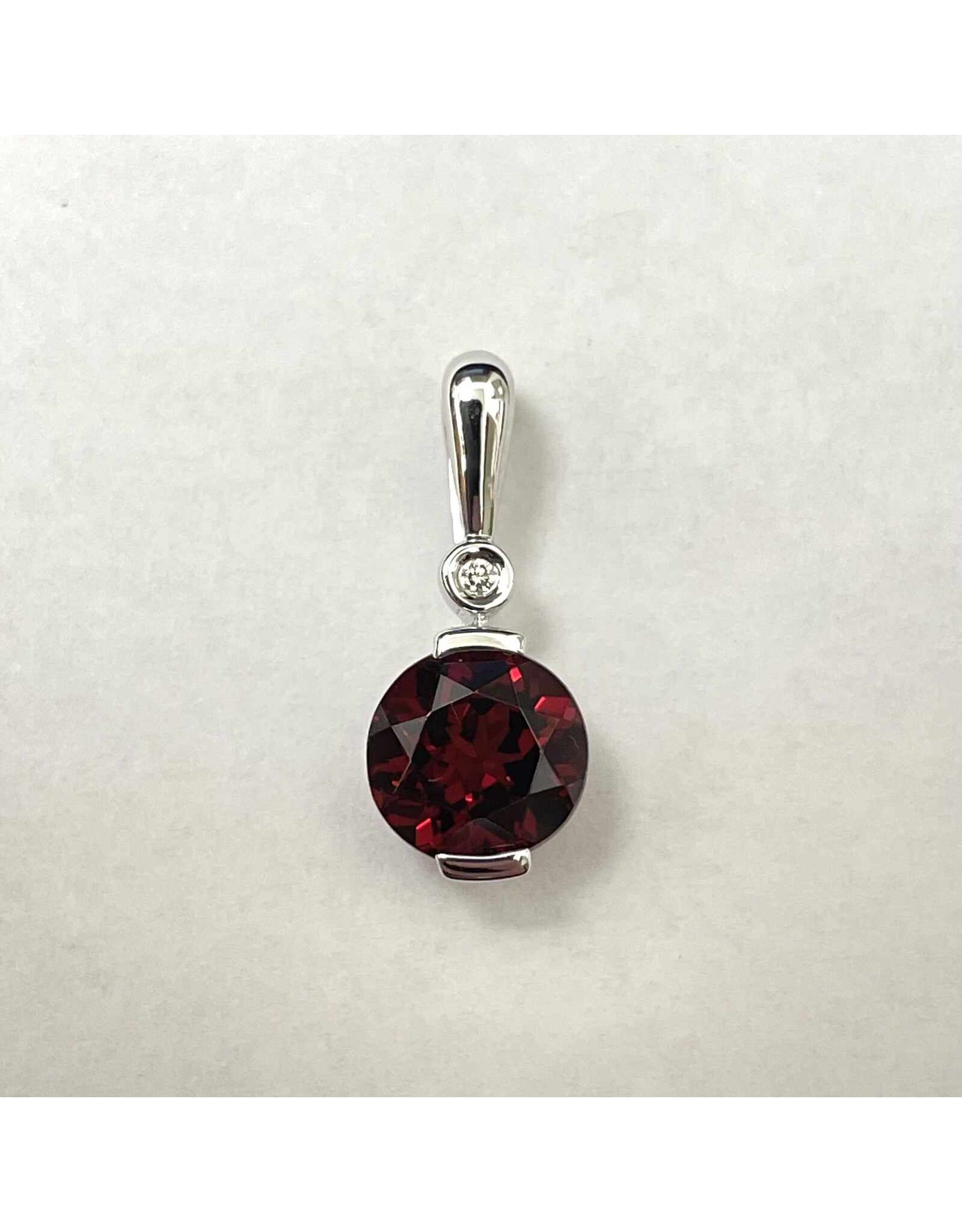 Garnet & Diamond Pendant 14KW