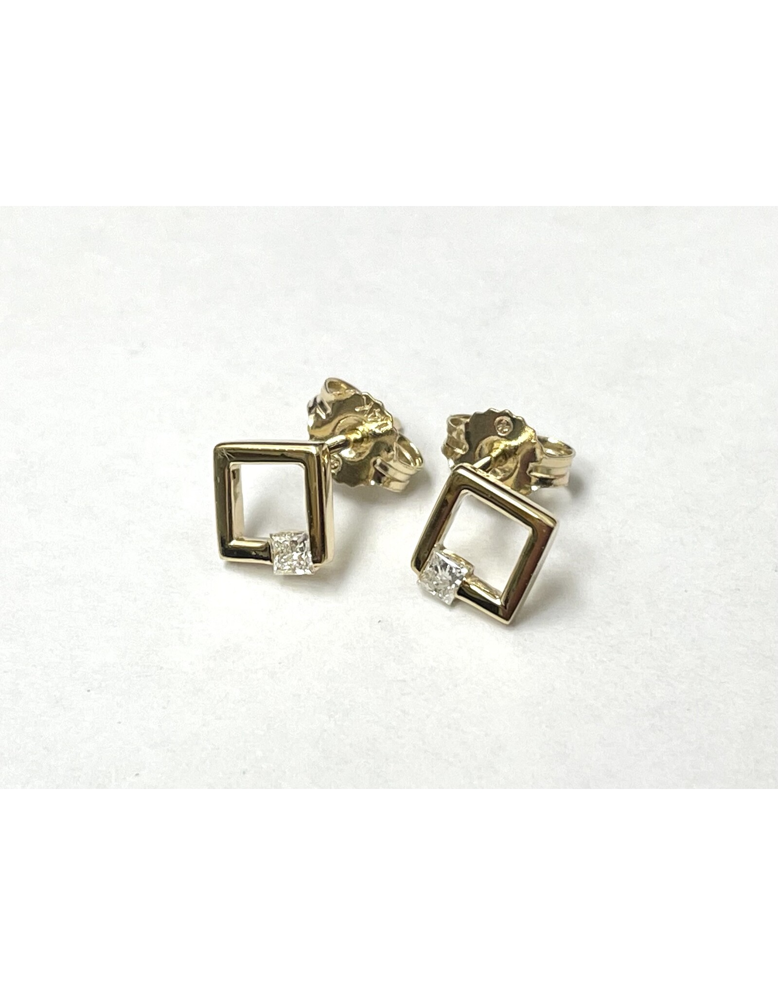 Square Frame Diamond Stud Earrings 14KY