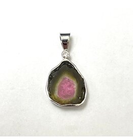 Custom Tourmaline Slice & Diamond Pendant