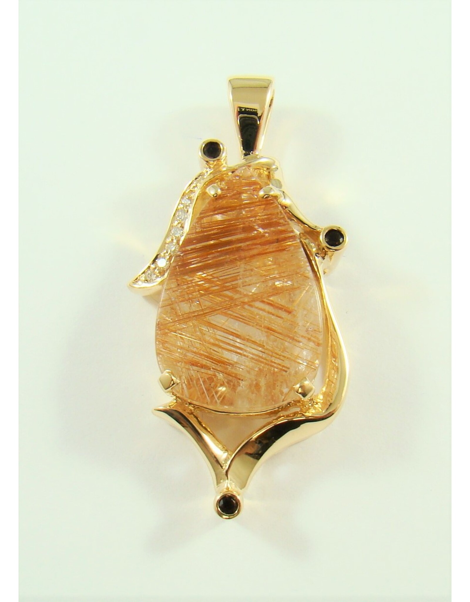 Custom Rutilated Quartz & Diamond Pendant 14KY