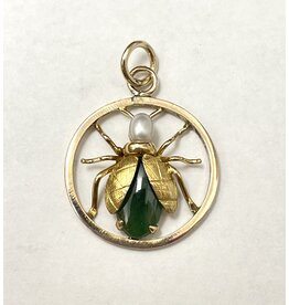 Vintage Nephrite and Pearl Beetle Pendant