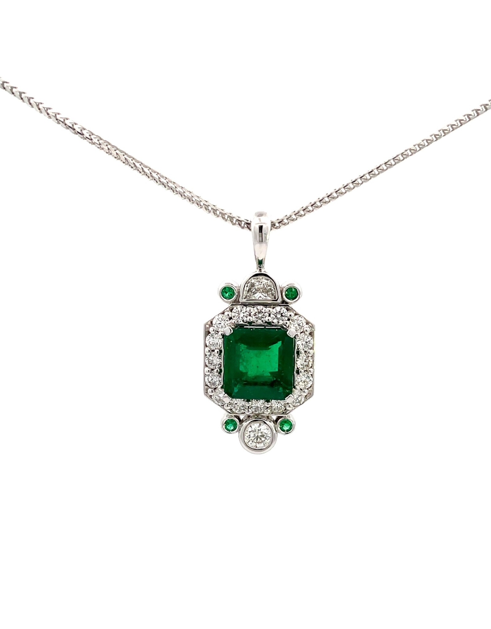 Custom 30x18mm Emerald and Diamond Pendant 14KW - Forest of Jewels