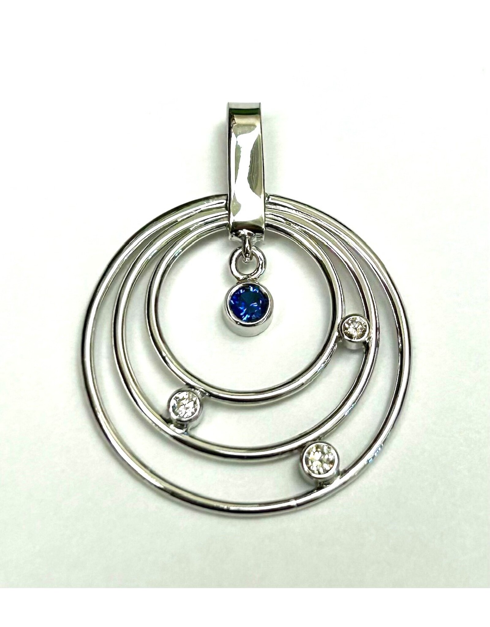 Concentric Circles Sapphire & Diamond Pendant 10KW