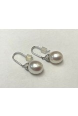 Pearl & Diamond Drop Earrings 14KW