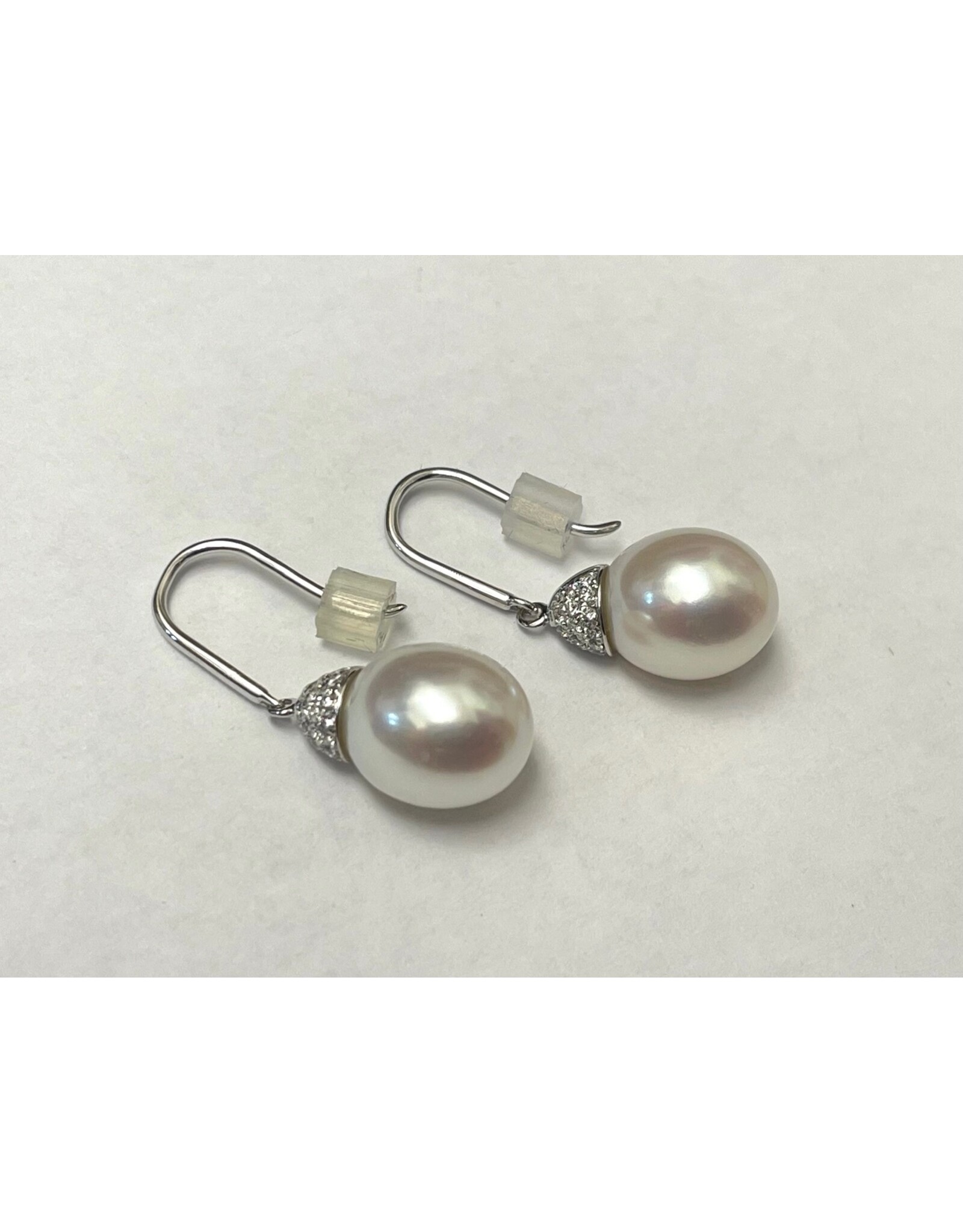 Pearl & Diamond Drop Earrings 14KW