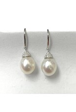 Pearl & Diamond Drop Earrings 14KW