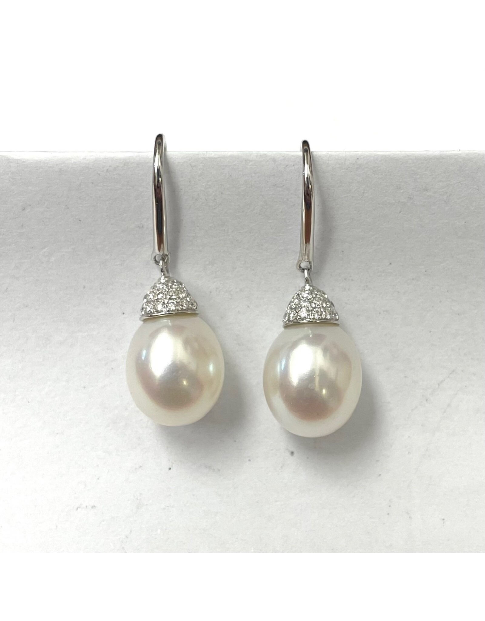 Pearl & Diamond Drop Earrings 14KW