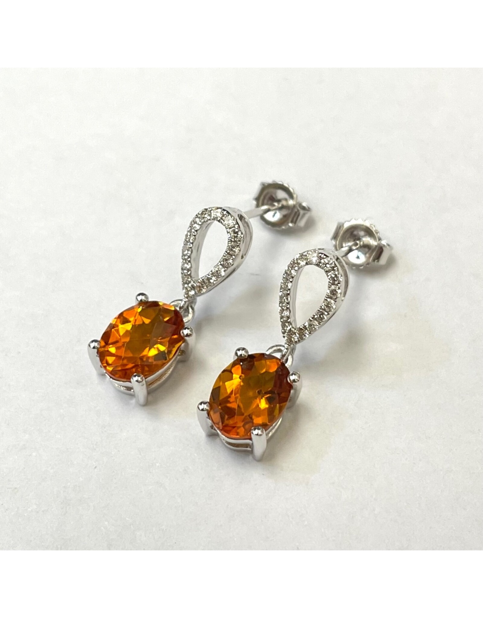 Citrine & Diamond Earrings 14KW