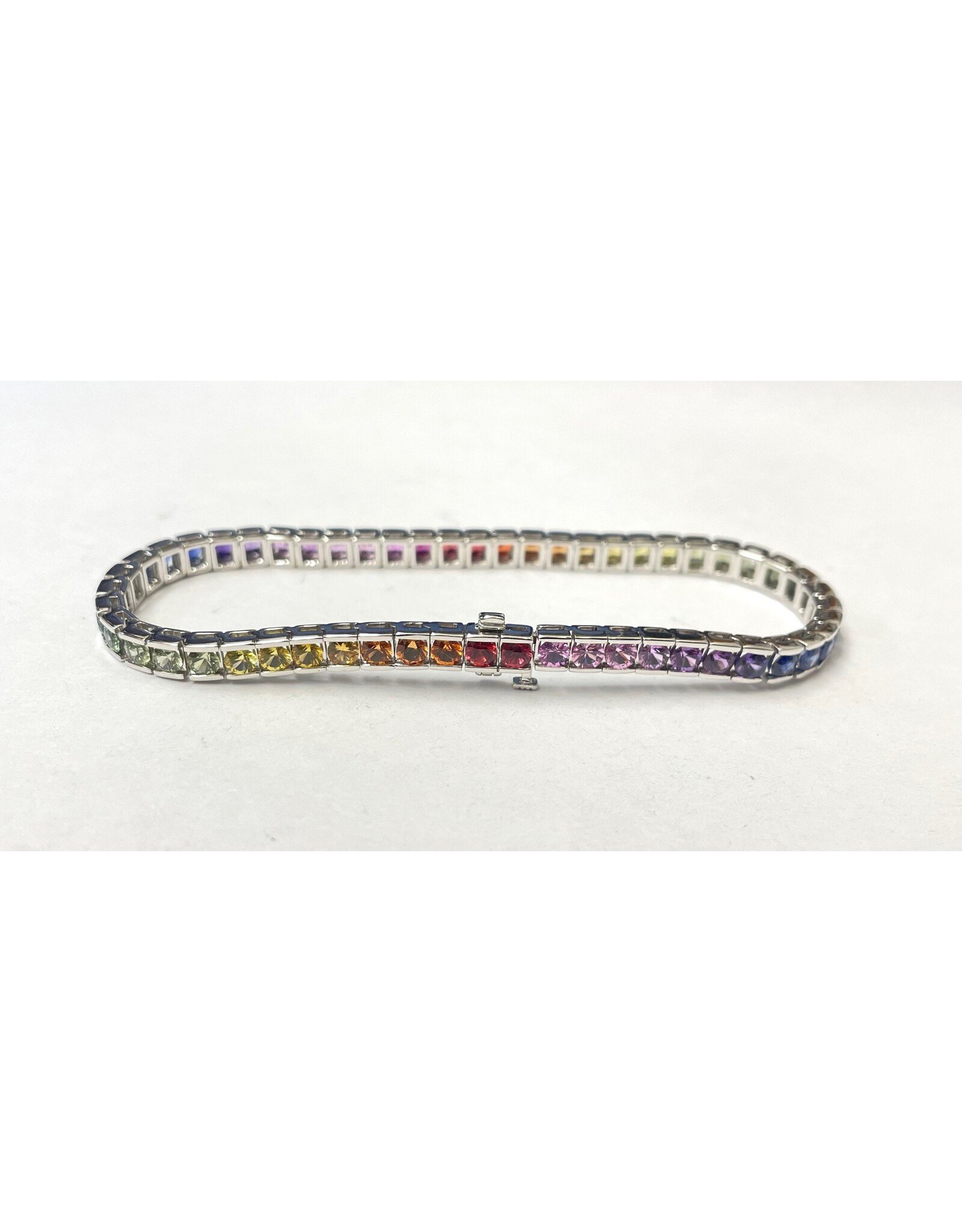 Rainbow Sapphire Tennis Bracelet 14KW